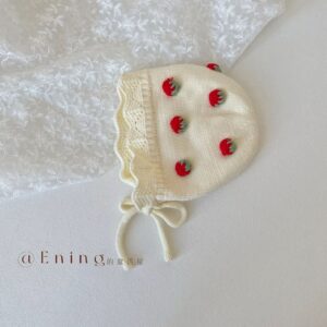 Strawberry Lace Trim Baby Bonnet