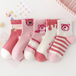 Bear Character Striped Ankle Socks