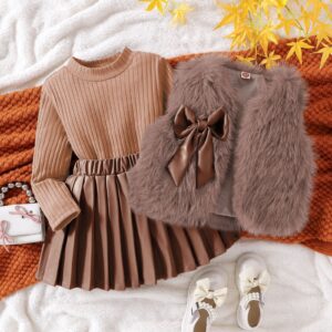 Brown Knit Sweater and Faux Fur Vest Set