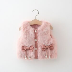 Pearl Detail Faux Fur Pink Vest