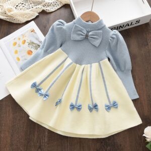Bow Accent Knit Long Sleeve Dress