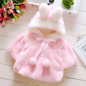 Faux Fur Bunny Cape with Pom-Poms