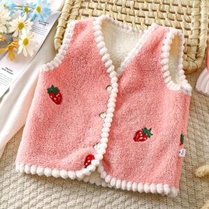 Strawberry Embroidered Fleece Vest
