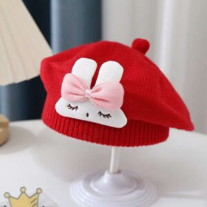 Red Bunny Face Knitted Beret